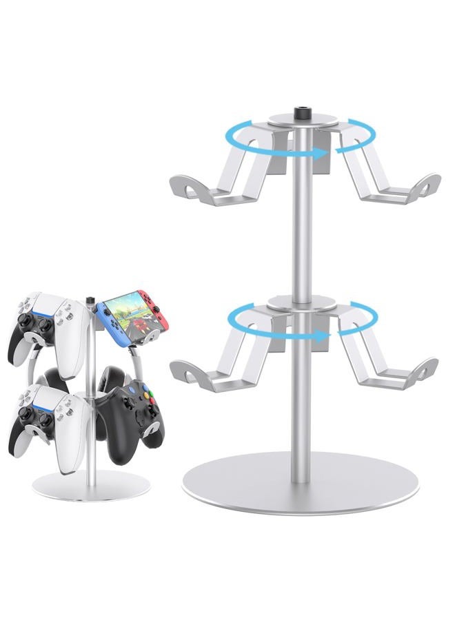 DGPCT Controller Stand Compatible with Xbox PS5 PS4 Nintendo Switch, 2 Tiers Aluminum Headset Holder, Gaming Headphone and Controller Holder Organizer Rack, Universal & Stable (Silver) - Image 1