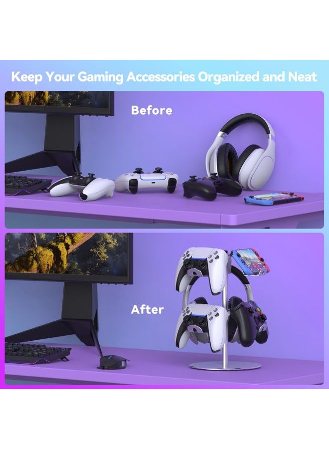 DGPCT Controller Stand Compatible with Xbox PS5 PS4 Nintendo Switch, 2 Tiers Aluminum Headset Holder, Gaming Headphone and Controller Holder Organizer Rack, Universal & Stable (Silver) - Image 5
