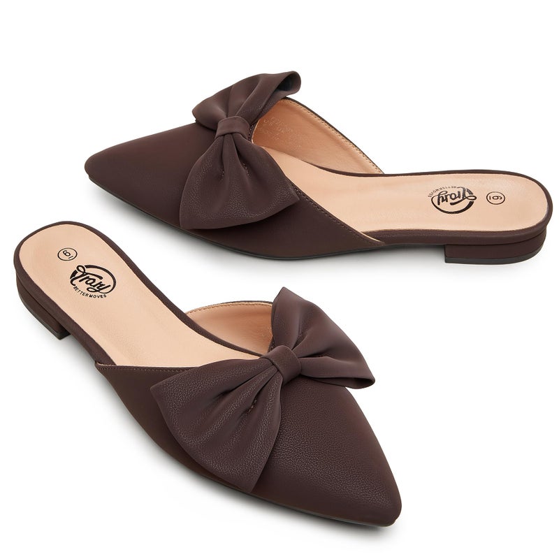 Trary Mules for Women Flats Comfortable Bow Pointed Toe Womens Mules Coffee Size 8 - Image 5