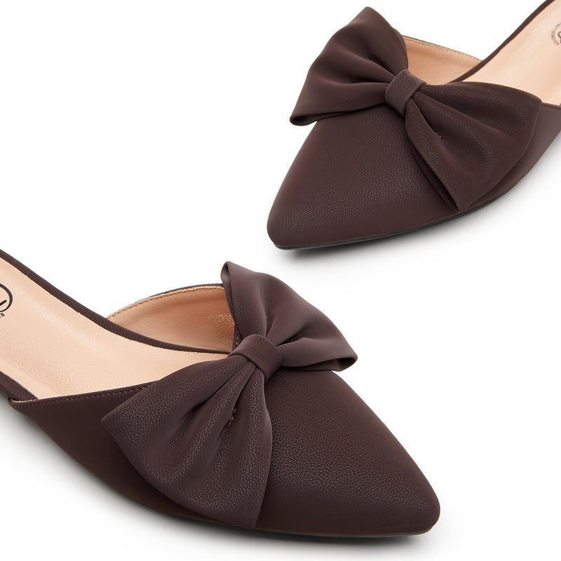 Trary Mules for Women Flats Comfortable Bow Pointed Toe Womens Mules Coffee Size 8 - Image 3