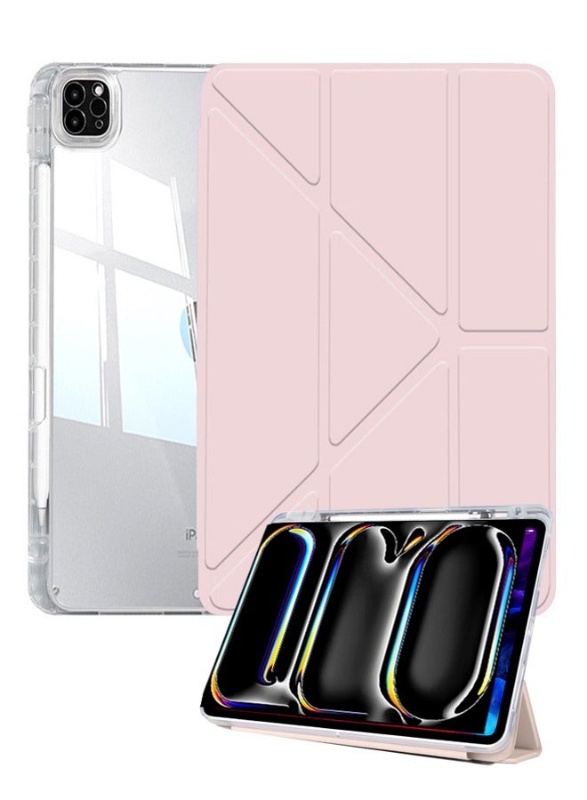 اليشمك for iPad Air 13 inch (24/25) / ipad Pro 12.9 inch (22/21/20/18)Case Cover， Triple Fold Y-shaped Design, Multi Angle, Leather Tablet Cover With Pen Slot, Automatic Wake-up/sleep, Pink - Image 1