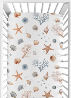 Sweet Jojo Designs Ocean Seashells Boy Girl Gender Neutral Unisex Baby Fitted Crib Sheet Infant Newborn Nursery Toddler Bed Room Standard Mattress Orange Blue Taupe Nautical Beach Theme Watercolor - pzsku/Z79E3606B174E65256133Z/45/_/1737030766/4a6f3d86-2a1b-44c6-a72a-2c66795a6733