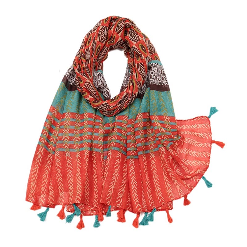 Yeieeo Red Scarf for Women Lightweight Floral Wheat Style Scarf Fall Winter Fashion Fringed Shawlï¼ˆFloral 37ï¼‰ - Image 1