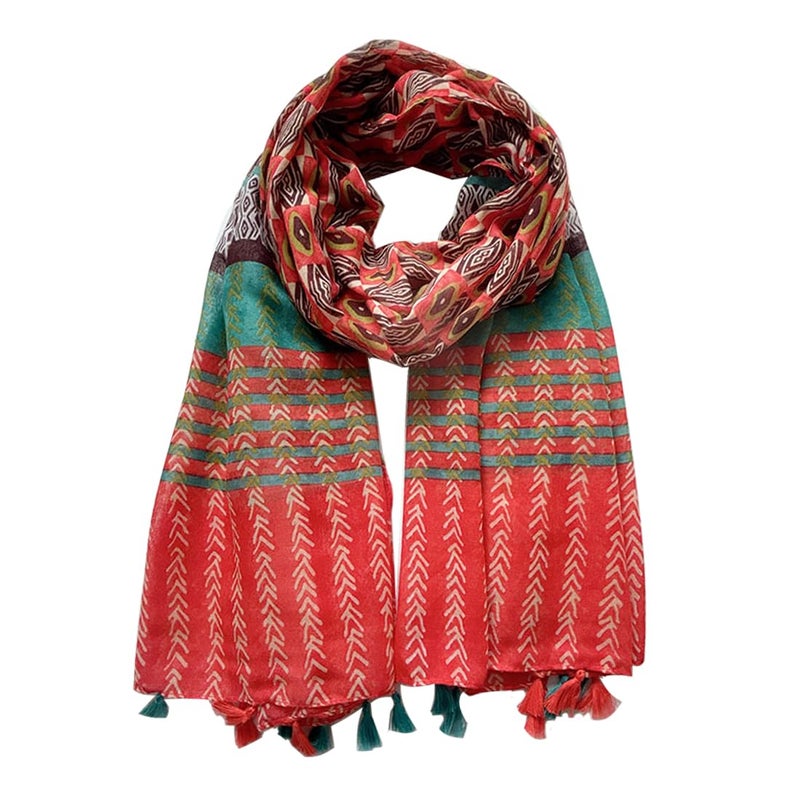 Yeieeo Red Scarf for Women Lightweight Floral Wheat Style Scarf Fall Winter Fashion Fringed Shawlï¼ˆFloral 37ï¼‰ - Image 5