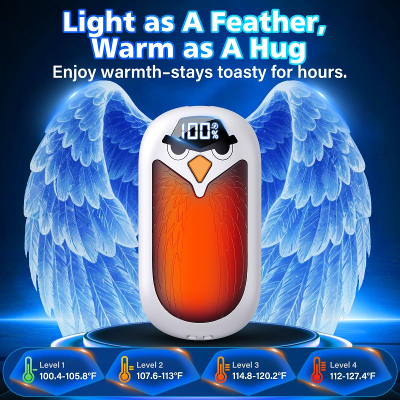 AUIIAH Hand Warmers Rechargeable 2 Pack with LED Display, 4 Heat Settings & Fast Heating, Portable Electric Hand Warmers for Camping Hunting Commuting, Valentine's Gifts for Men Women - Image 4