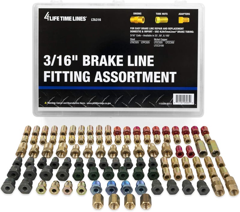 4LIFETIMELINES 3/16 Inch Brake Line Fitting Assortment - 24 SKU - Image 1