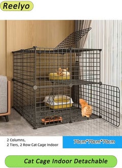 Reelyo 2 Columns 2 Tiers 2 Row Cat Cage Indoor  Detachable Metal Small Animal Cage DIY Design Black Kitten Fence for  Pet Puppy Ferret Rabbit Hedgehog  - Image 1