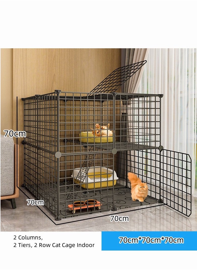 Reelyo 2 Columns 2 Tiers 2 Row Cat Cage Indoor  Detachable Metal Small Animal Cage DIY Design Black Kitten Fence for  Pet Puppy Ferret Rabbit Hedgehog  - Image 2