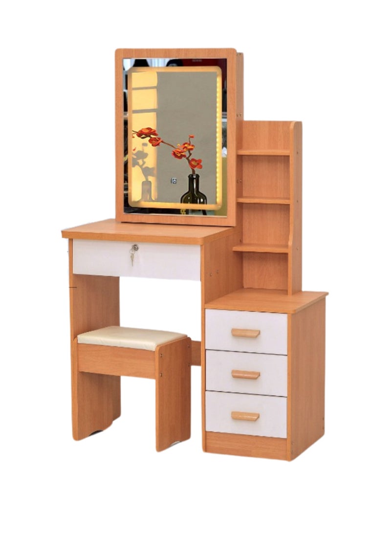 KARNAK Karnak Makeup Vanity Desk With Light Mirror Dressing Table, Vanity Set 3 Storage Drawers and Shelves, Also Hidden Shelves Behind Mirror Cushion Stool for Bedroom Home Decor Color  - Image 1