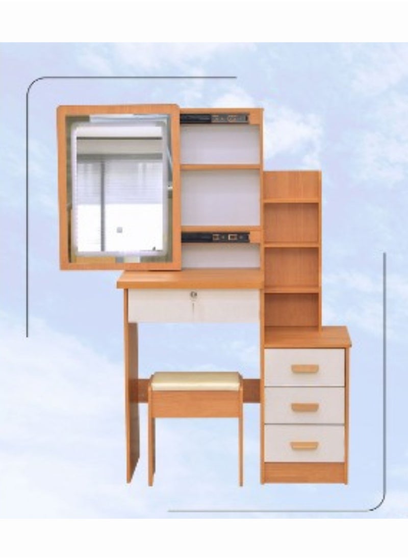 KARNAK Karnak Makeup Vanity Desk With Light Mirror Dressing Table, Vanity Set 3 Storage Drawers and Shelves, Also Hidden Shelves Behind Mirror Cushion Stool for Bedroom Home Decor Color  - Image 2
