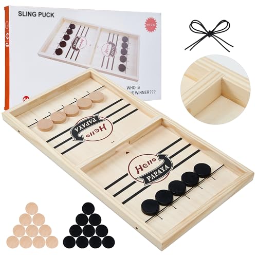 HELLO PAPAYA Fast Sling Puck Game Test Your Speed and Accuracy with This FastPaced Wooden Air Hockey Desktop Battle Board Game Guaranteed Fun Gifts for Family Night or Friends Party - Image 1