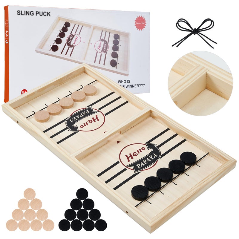 HELLO PAPAYA Fast Sling Puck Game Test Your Speed and Accuracy with This FastPaced Wooden Air Hockey Desktop Battle Board Game Guaranteed Fun Gifts for Family Night or Friends Party - Image 2