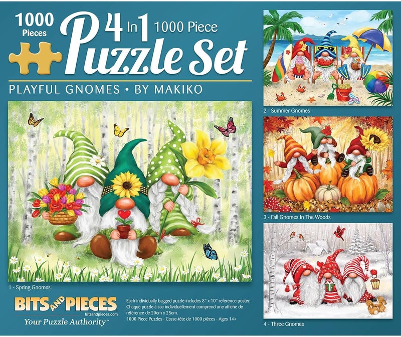 Bits and Pieces 4in1 MultiPack 1000 Piece Jigsaw Puzzles for Adults Playful GnomesJigsaw Puzzle Set Bundle by Makiko Completed Puzzle Size 20 x 27 - Image 3