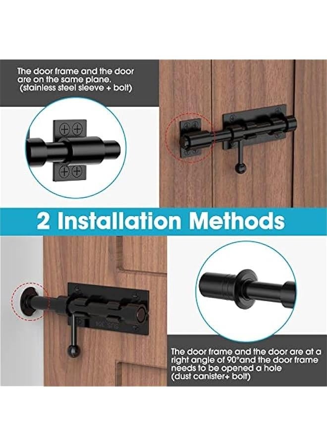 Slide Bolt Gate Latch Hardware, Barrel Bolt Latch, 6.3 Inch Heavy Duty Solid 304 Stainless Steel Black Finish for Wooden Fence/Shed Door/Yard Door/Barn Door/Interior and Outdoor Latch (Black) - Image 5
