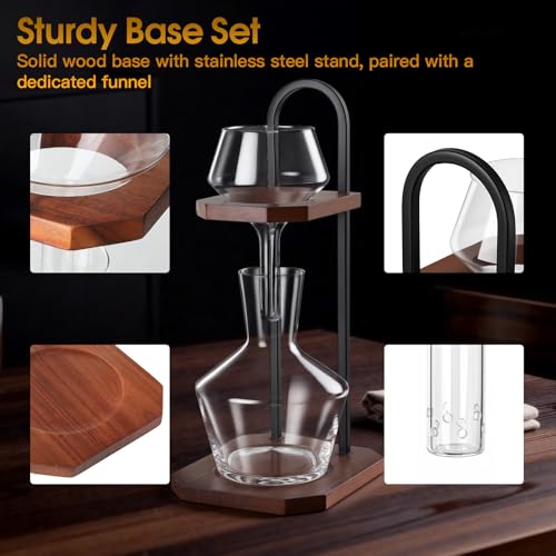 MAYELM Wine Decanter, High-Efficiency Wine Decanter, Borosilicate Glass Decanter and Funnel, with Solid Wood Base & Stainless Steel Stand, for Home, Bar, Restaurant, Ideal Gift for Wine Lovers - Image 5