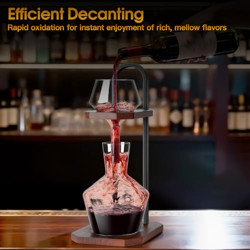 MAYELM Wine Decanter, High-Efficiency Wine Decanter, Borosilicate Glass Decanter and Funnel, with Solid Wood Base & Stainless Steel Stand, for Home, Bar, Restaurant, Ideal Gift for Wine Lovers - Image 4