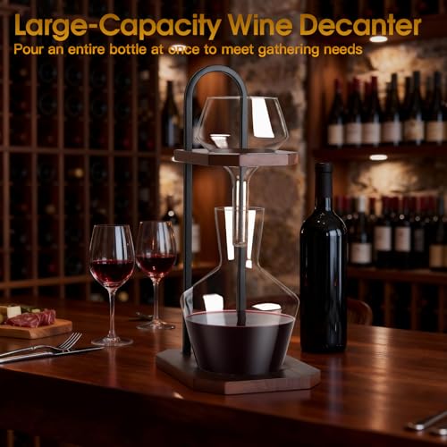 MAYELM Wine Decanter, High-Efficiency Wine Decanter, Borosilicate Glass Decanter and Funnel, with Solid Wood Base & Stainless Steel Stand, for Home, Bar, Restaurant, Ideal Gift for Wine Lovers - Image 3