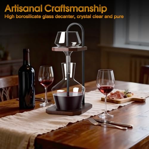 MAYELM Wine Decanter, High-Efficiency Wine Decanter, Borosilicate Glass Decanter and Funnel, with Solid Wood Base & Stainless Steel Stand, for Home, Bar, Restaurant, Ideal Gift for Wine Lovers - Image 2