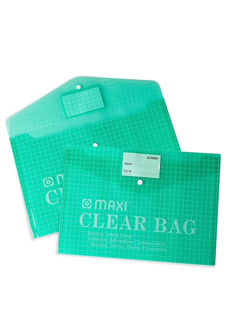 Maxi Maxi Fool Scap Clear Bag With Name Card Green, Document Folders, 209G  - Image 1