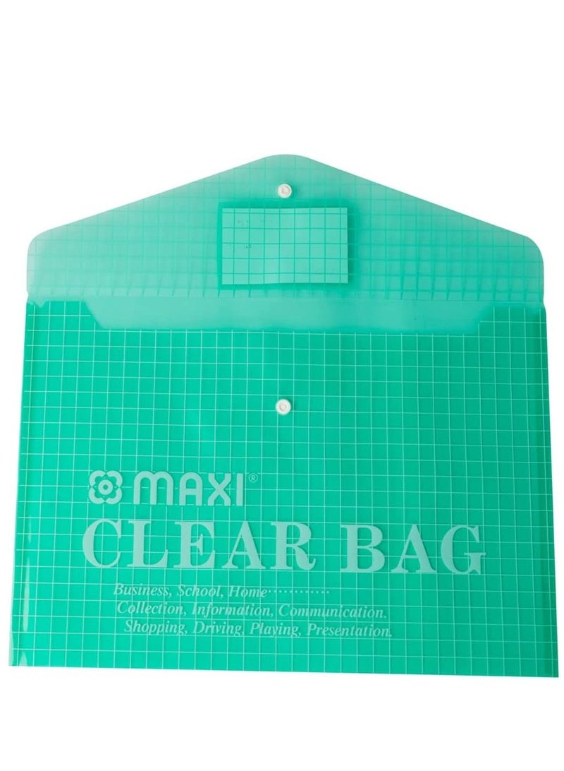 Maxi Maxi Fool Scap Clear Bag With Name Card Green, Document Folders, 209G  - Image 2