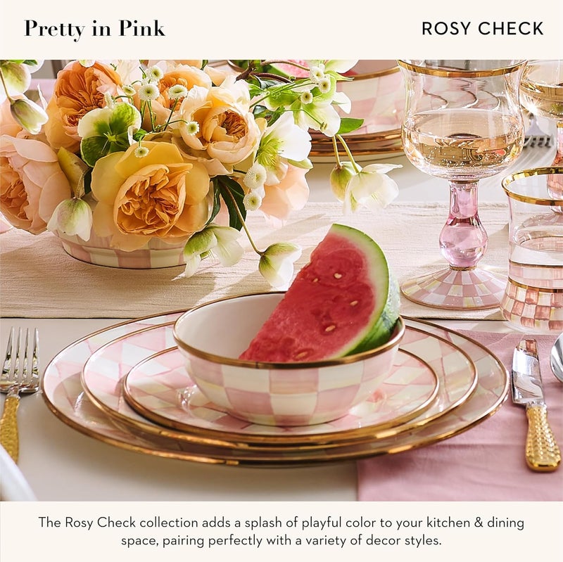 mackenzie childs MACKENZIECHILDS Enamel Dinner Plate Decorative Dinnerware Plate 10 Inches Set of 4 PinkandWhite Rosy Check - Image 3
