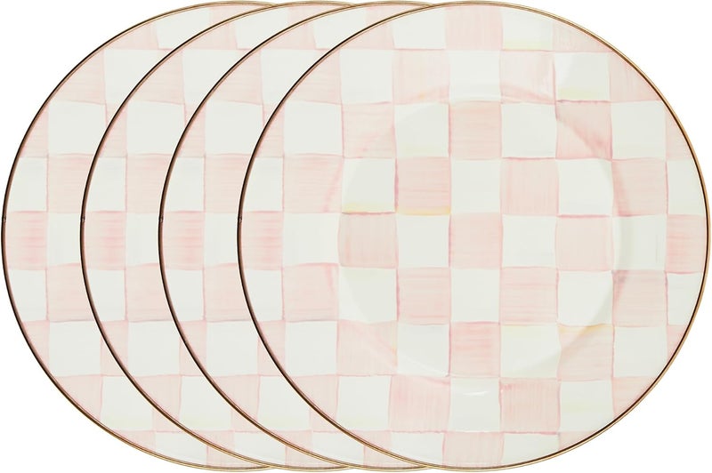 mackenzie childs MACKENZIECHILDS Enamel Dinner Plate Decorative Dinnerware Plate 10 Inches Set of 4 PinkandWhite Rosy Check - Image 1