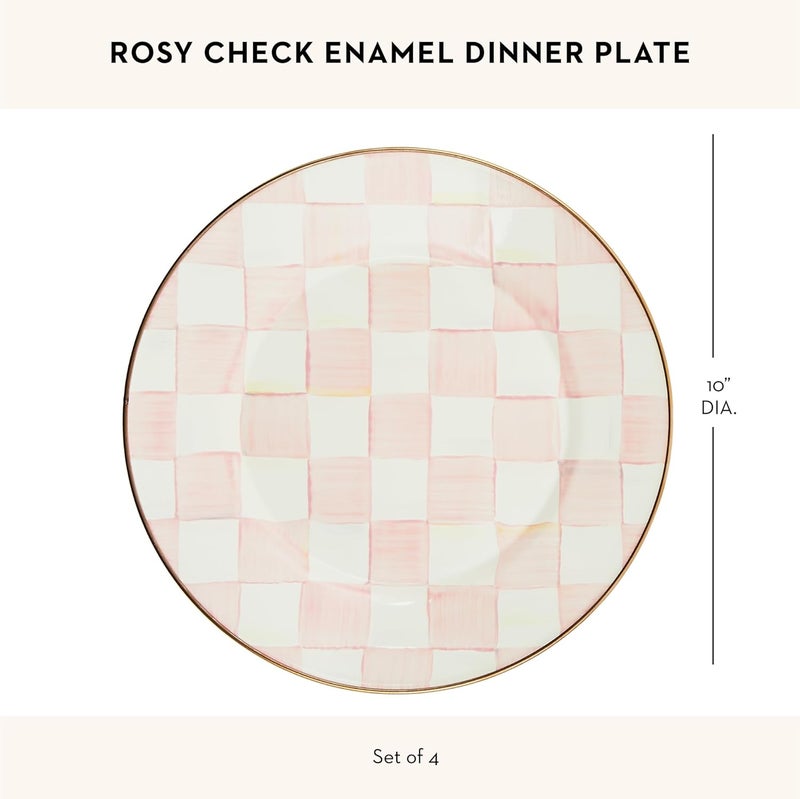 mackenzie childs MACKENZIECHILDS Enamel Dinner Plate Decorative Dinnerware Plate 10 Inches Set of 4 PinkandWhite Rosy Check - Image 4