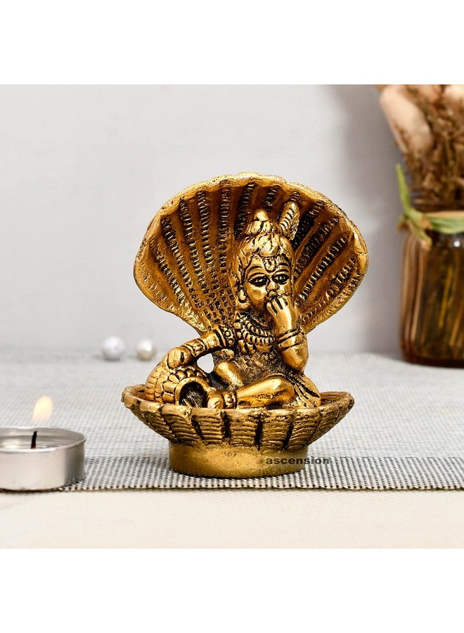 ascension Seep Shell Krishna Metal Gold Plated Laddu Gopal Ji, Bal Gopal Ji, Thakur Ji Idol, Statue or Murti - Image 1