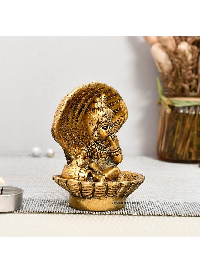 ascension Seep Shell Krishna Metal Gold Plated Laddu Gopal Ji, Bal Gopal Ji, Thakur Ji Idol, Statue or Murti - Image 2