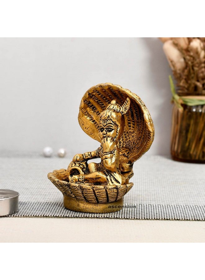 ascension Seep Shell Krishna Metal Gold Plated Laddu Gopal Ji, Bal Gopal Ji, Thakur Ji Idol, Statue or Murti - Image 3
