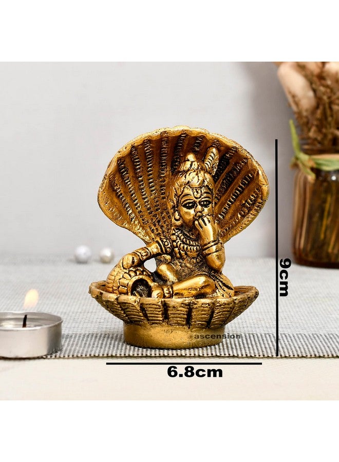 ascension Seep Shell Krishna Metal Gold Plated Laddu Gopal Ji, Bal Gopal Ji, Thakur Ji Idol, Statue or Murti - Image 4
