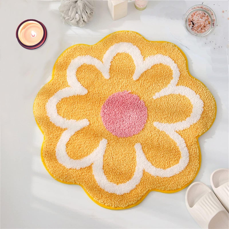 YRXRUS Flower Bath Mat Yellow Bathroom Rug Beauty Bath Mats Ultra Soft Microfiber Bath Rug Machine Washable Flower Bathroom Mat Shower Bathtub Mat Gift Cute Room Decor 295x295 in