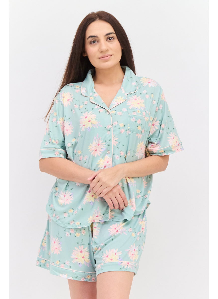 Women 2pc Floral Print Pyjamas Set, Sage Green - pzsku/Z79E3F104E2553169F031Z/45/_/1737641867/811765c4-c63a-459d-ac78-a48fbbe7cf93