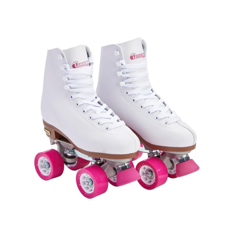 Chicago Skates زلاجات شيكاغو البيضاء الرباعية الفاخرة للفتيات والنساء المبتدئات بتصميم كلاسيكي قابل للتعديل عالي القمة للاستخدام الداخلي أو الخارجي وزلاجات الديربي - Image 1