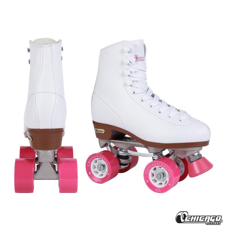 Chicago Skates زلاجات شيكاغو البيضاء الرباعية الفاخرة للفتيات والنساء المبتدئات بتصميم كلاسيكي قابل للتعديل عالي القمة للاستخدام الداخلي أو الخارجي وزلاجات الديربي - Image 2