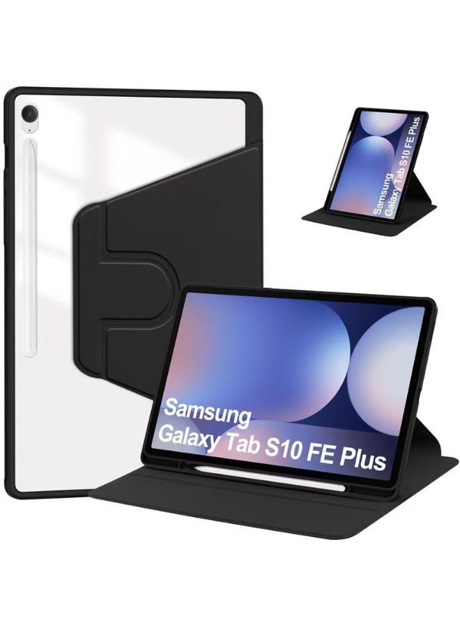 for Samsung Galaxy Tab S10 FE Plus Case Cover, Tablet Protective Case With Pen Slot, Acrylic 360 ° Rotating Design, Automatic Wake-up/sleep, Soft Leather, Black  - Image 1