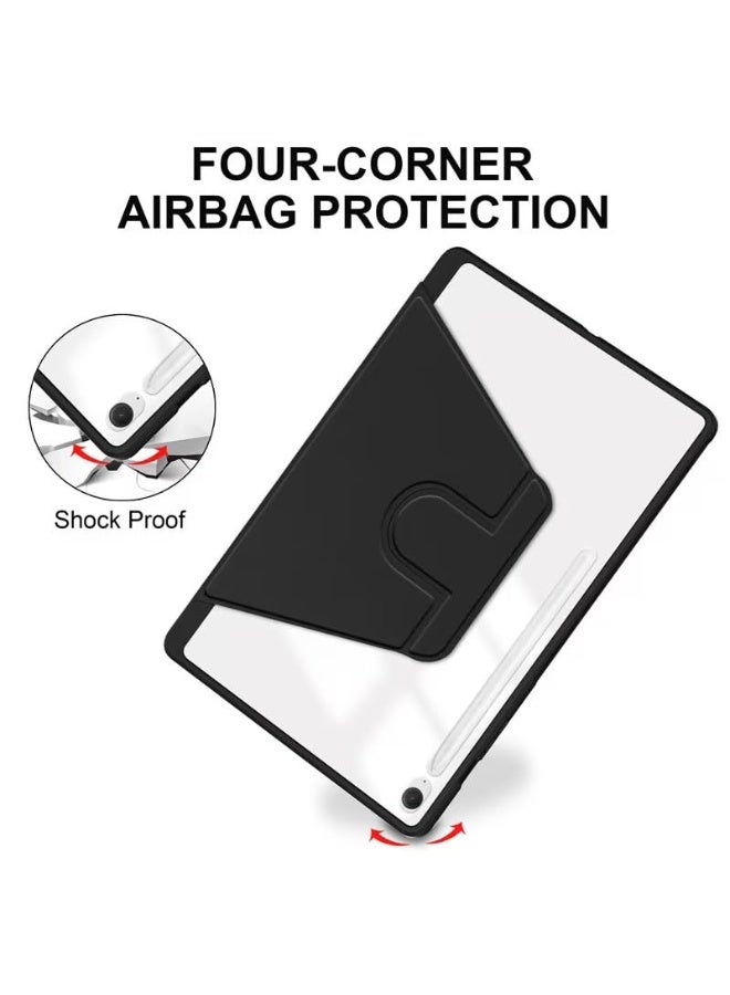 ل سامسونج غالاكسي تاب S10 FE زائد غطاء الحالة, حالة الحماية اللوحية, الاكريليك 360 ° تصميم الدوار, تلقائي الاستيقاظ / النوم, جلد ناعم, أسود - Image 4