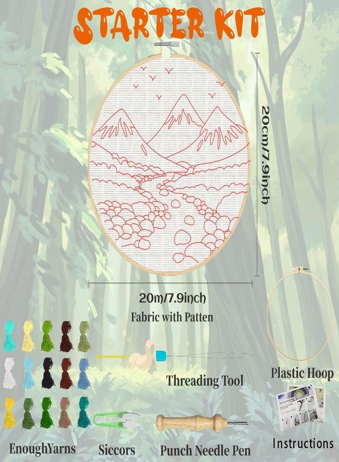 BEUNITONE 3PCS Mountain and River Scenery Punch Needle Kit for Adults Beginners, Complete Craft Kit with Needle, Frame, Yarn & Pattern, Create Wall Hanging, Wall Art Making - Image 2