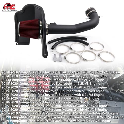 BAGARAATAN Cold Air Intake System & Heat Shield for 2014-2019 Chevy/GMC/Cadillac 5.3L 6.2L V8 (Silverado 1500, Suburban, Tahoe, Sierra 1500, Yukon, Yukon Denali, Escalade) Black - Image 5