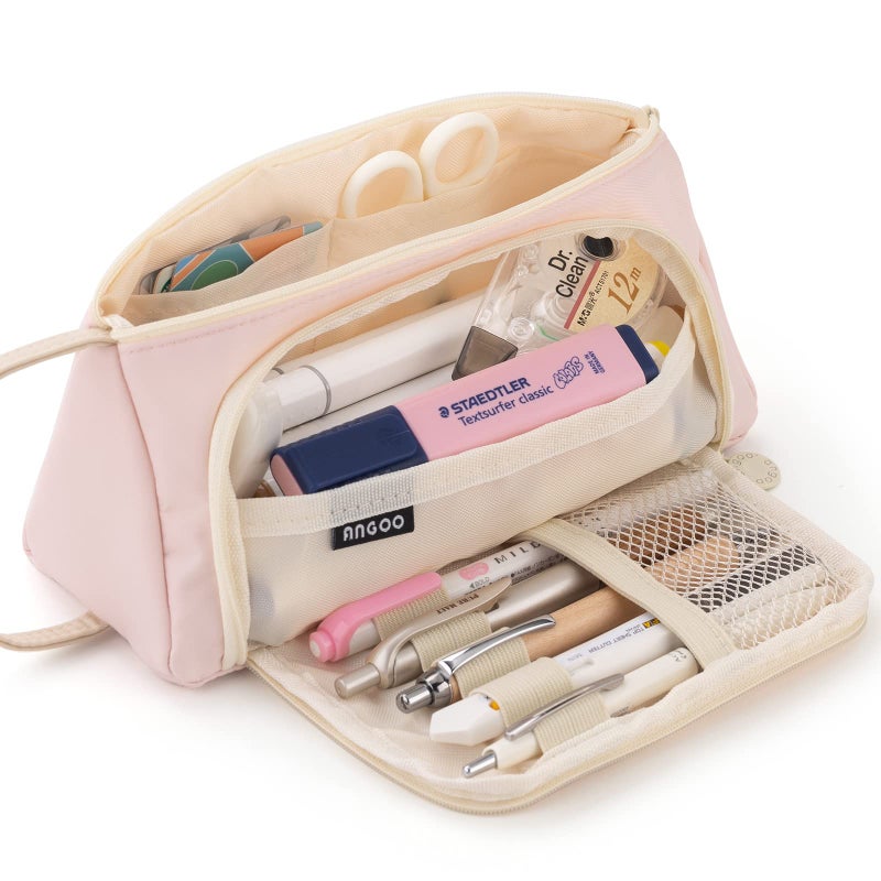 EASTHILL Pencil Case Large Capacity Pencil Pouch School Suppies Pen Case Simple Stationery College Office Organizer for Girls Adults-Pink - Image 1