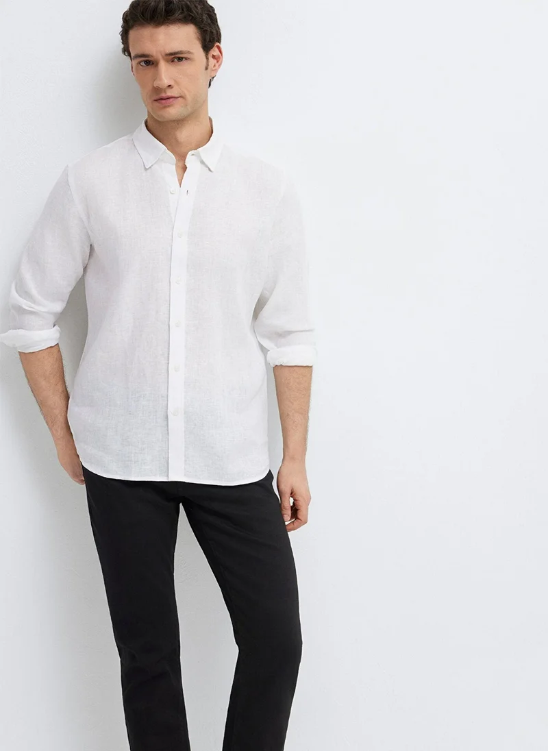 مافي Linen Mix White Shirt
