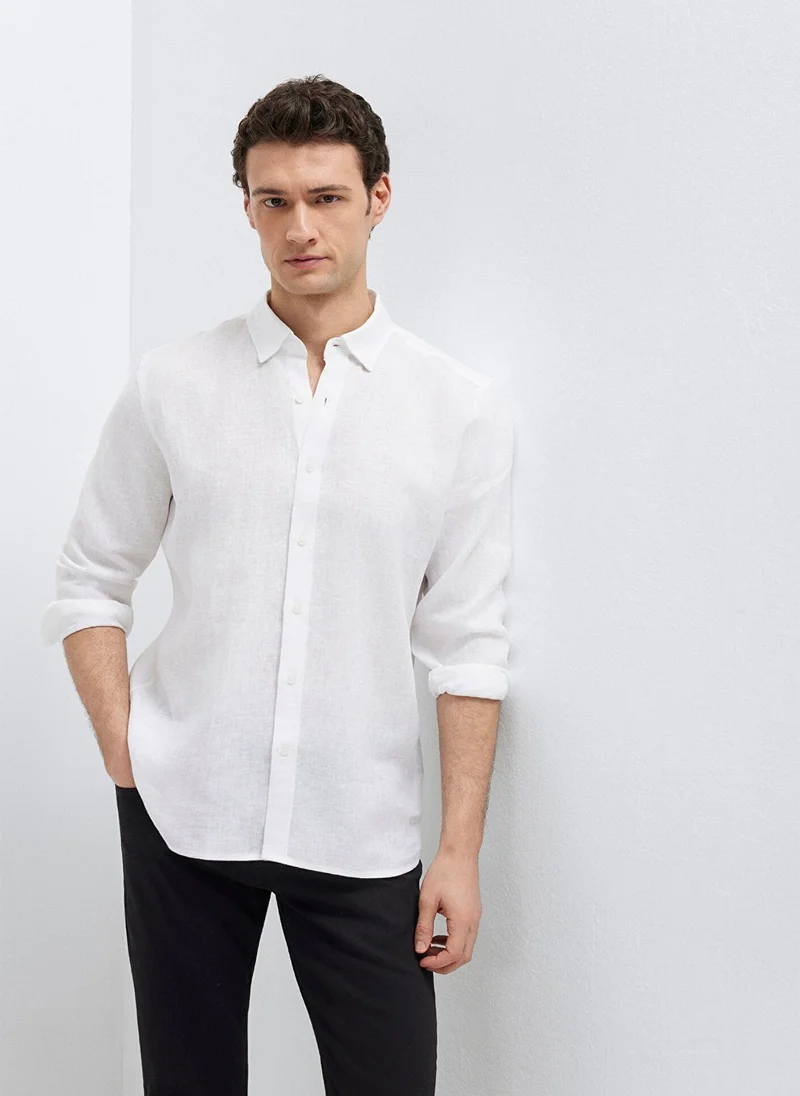 مافي Linen Mix White Shirt