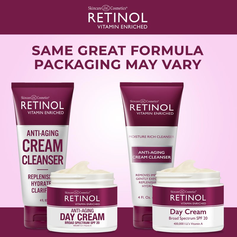 Retinol Anti-Aging Cream Cleanser â€“ Daily Deep Cleansing Facial Wash Exfoliates & Moisturizes Anti-Aging Day Cream Broad Spectrum SPF 20 Moisturizes & Reduces Look of Fine Lines. - Image 2