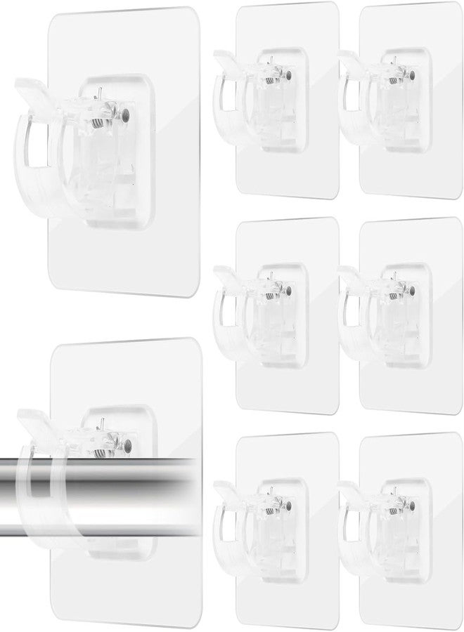 TRUSBEE No Drill Curtain Rod Brackets -8PCS Self Adhesive Curtain Rod Holder - Nail Free Adjustable Curtain Rod Hooks Hangers for Bathroom Kitchen Home Bathroom and Hotel - Image 1