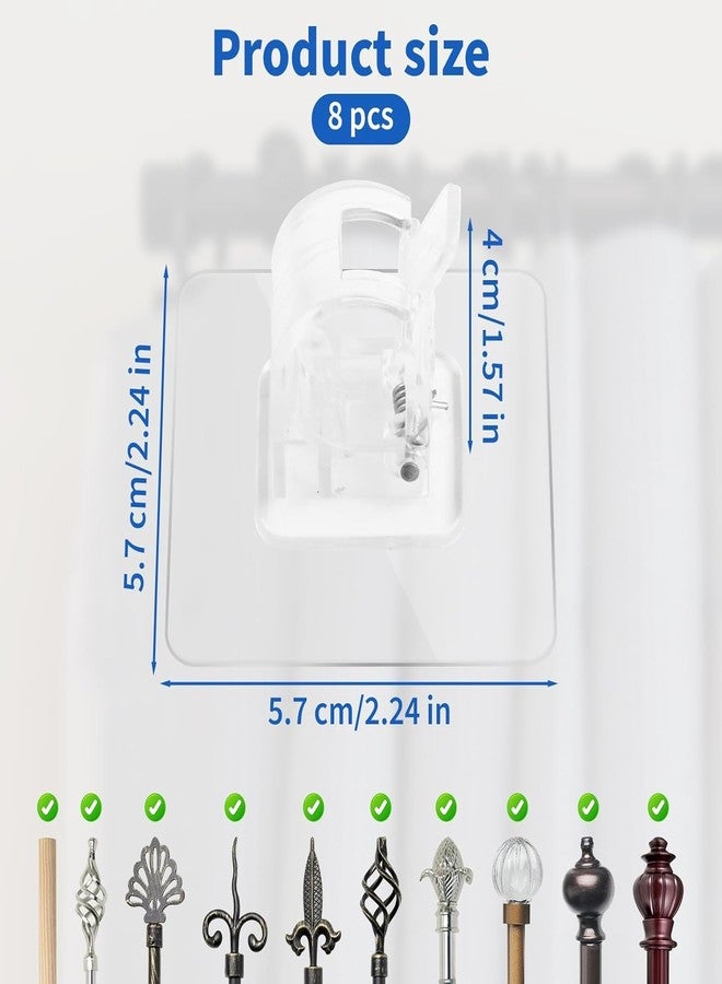 TRUSBEE No Drill Curtain Rod Brackets -8PCS Self Adhesive Curtain Rod Holder - Nail Free Adjustable Curtain Rod Hooks Hangers for Bathroom Kitchen Home Bathroom and Hotel - Image 3