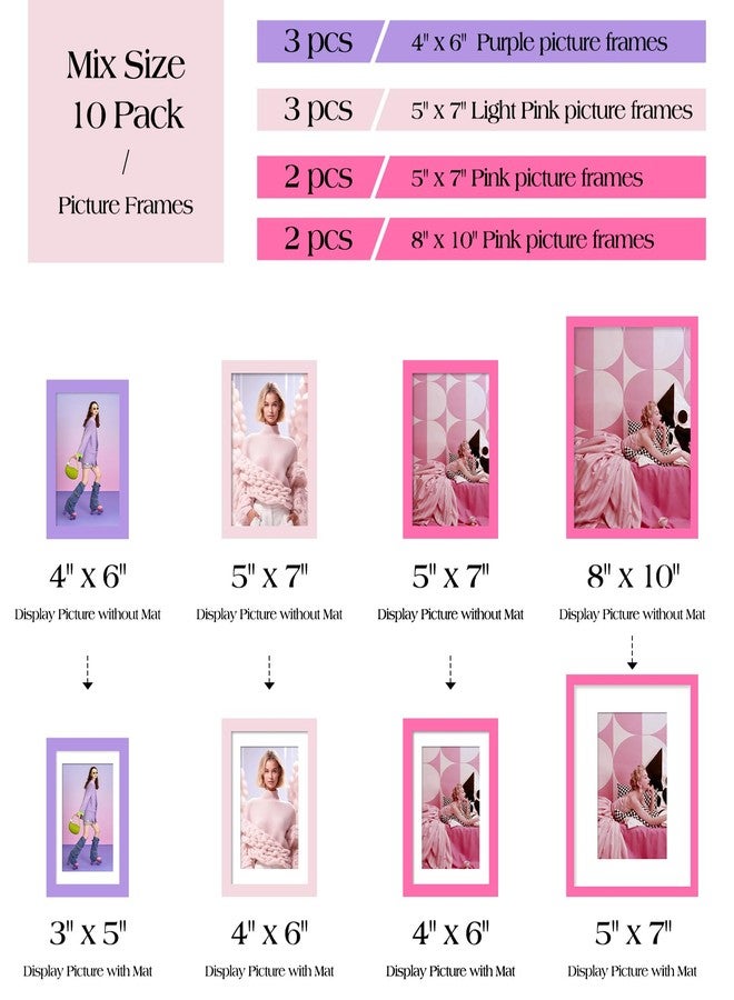 TWING Mix Picture Frame for Wall 10 Pack, Multi Size picture frame 8x10/5x7/4x6 Set, Vintage Family Collage Pictures Frame Kit Gallery Wall Decor,Color Pink and Purle - Image 5