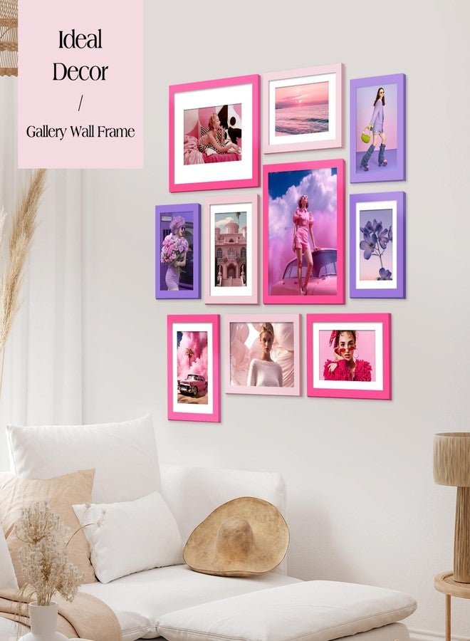 TWING Mix Picture Frame for Wall 10 Pack, Multi Size picture frame 8x10/5x7/4x6 Set, Vintage Family Collage Pictures Frame Kit Gallery Wall Decor,Color Pink and Purle - Image 2