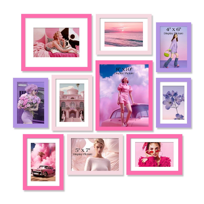 TWING Mix Picture Frame for Wall 10 Pack, Multi Size picture frame 8x10/5x7/4x6 Set, Vintage Family Collage Pictures Frame Kit Gallery Wall Decor,Color Pink and Purle - Image 1