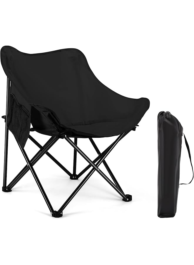 PROMASS Folding Moon Chair, Portable Lightweight Camping Chair With Side Pocket, Foldable Backpacking Chair Ultra Durable For Outdoor Hiking Beach Travel With Carrying Bag, Supports Up To 300Lbs - Image 1