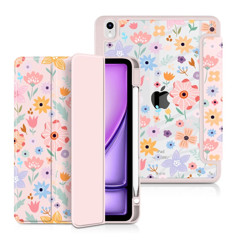Batianda Designed Case for New iPad (A16) 11 inch 2025 / iPad 10th 10.9-inch 2022 [Built-in Pencil Holder] Shockproof Cover with Clear Back Shell TPU Bumper Auto Sleep/Wake, Hand-Drawn Flowers - Image 1